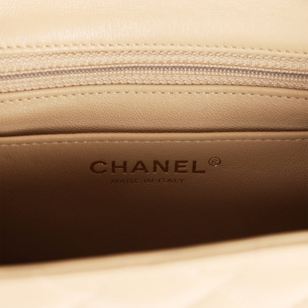 Chanel Mini Square Flap Bag Beige Lambskin Light Gold Hardware