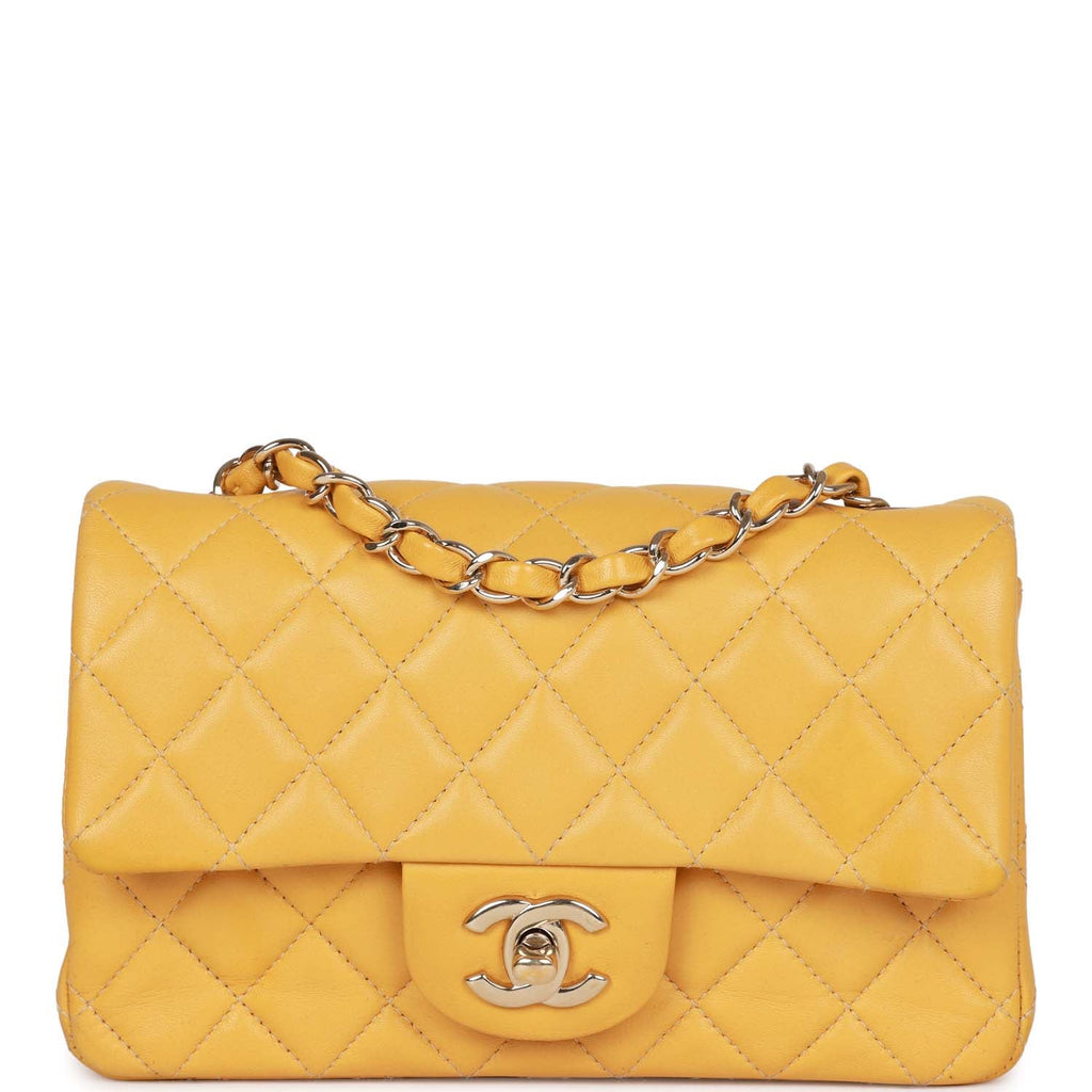 Pre-owned Chanel Mini Rectangular Flap Bag Yellow Lambskin Light Gold Hardware