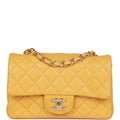 Pre-owned Chanel Mini Rectangular Flap Bag Yellow Lambskin Light Gold Hardware