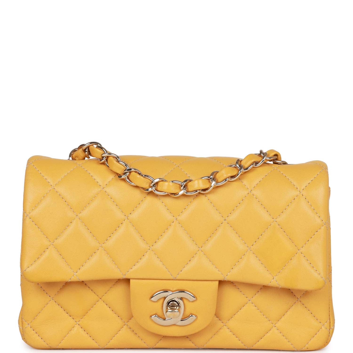 Pre-owned Chanel Mini Rectangular Flap Bag Yellow Lambskin Light Gold Hardware