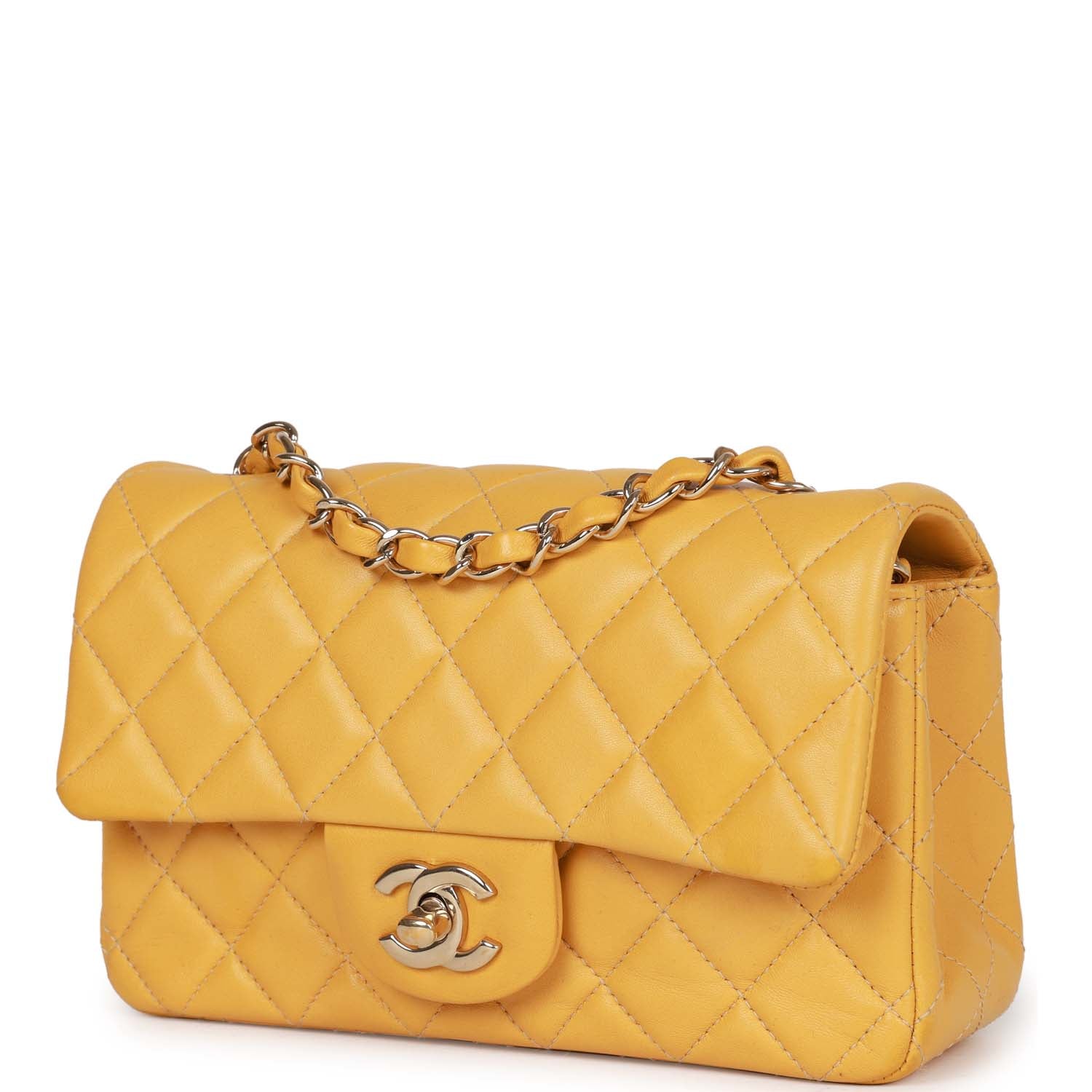 Pre-owned Chanel Mini Rectangular Flap Bag Yellow Lambskin Light Gold Hardware