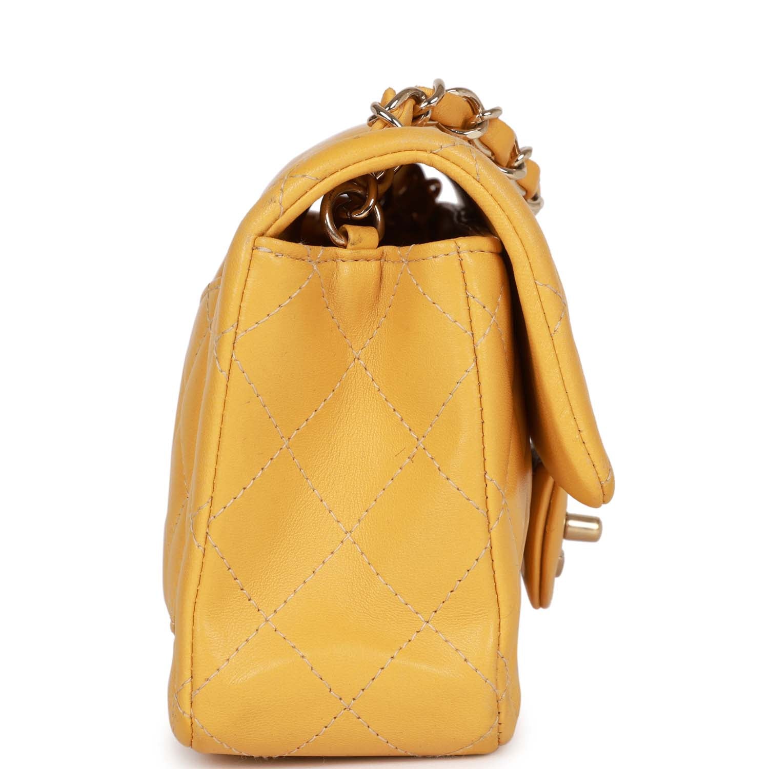 Pre-owned Chanel Mini Rectangular Flap Bag Yellow Lambskin Light Gold Hardware