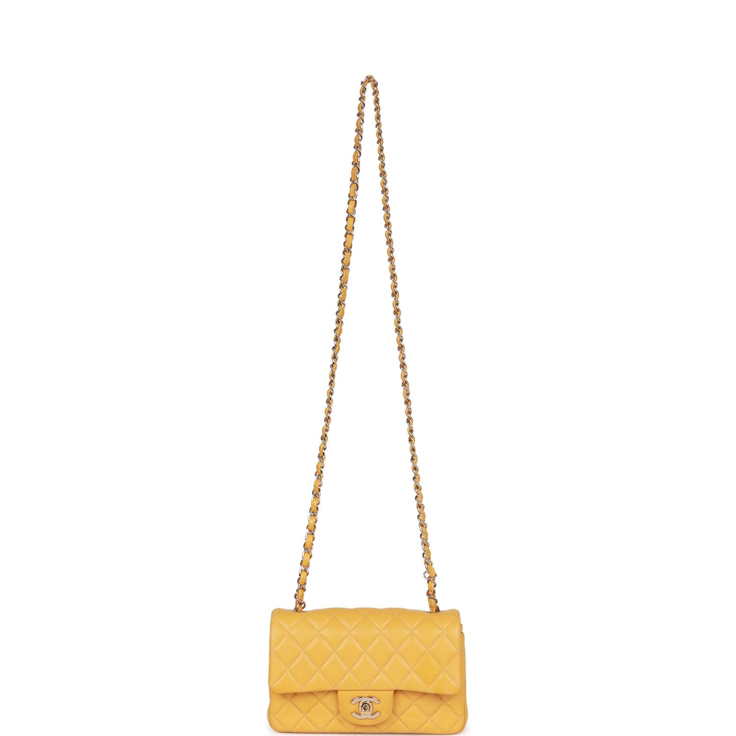 Pre-owned Chanel Mini Rectangular Flap Bag Yellow Lambskin Light Gold Hardware