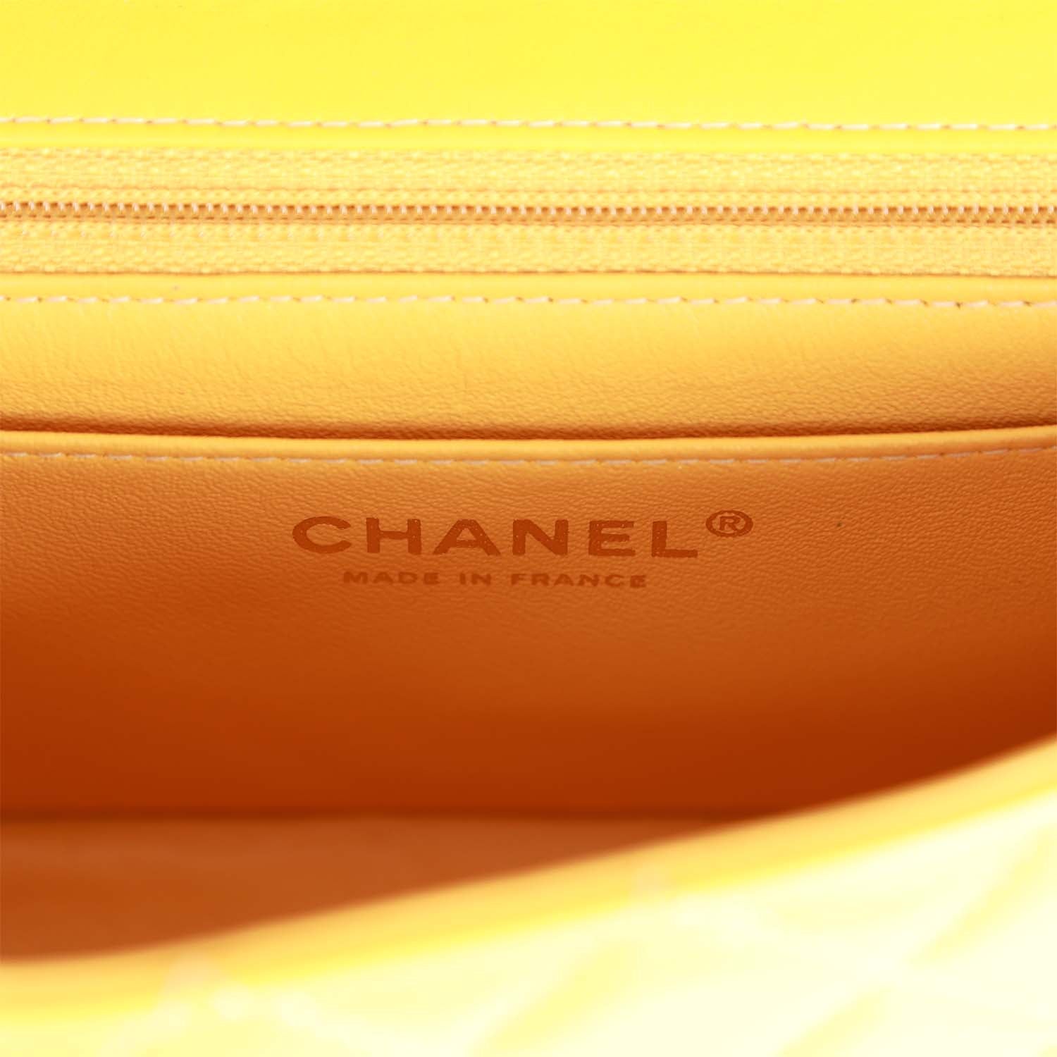 Pre-owned Chanel Mini Rectangular Flap Bag Yellow Lambskin Light Gold Hardware