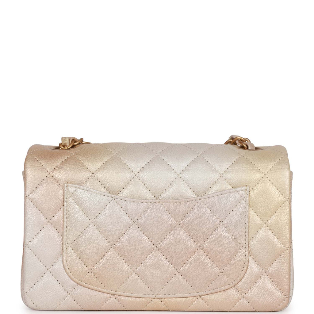 Chanel Mini Rectangular Flap Bag Beige Metallic Ombre Calfskin Aged Gold Hardware