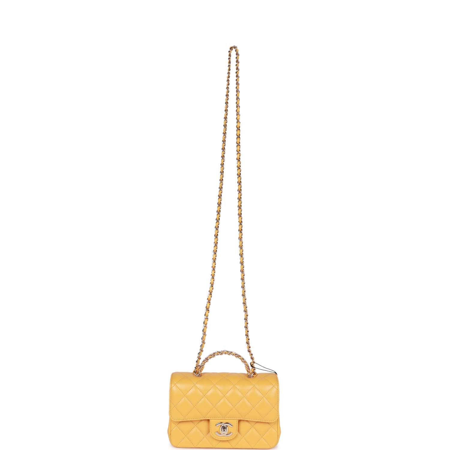 Chanel Mini Rectangular Flap with Jeweled Top Handle Yellow Lambskin Light Gold Hardware