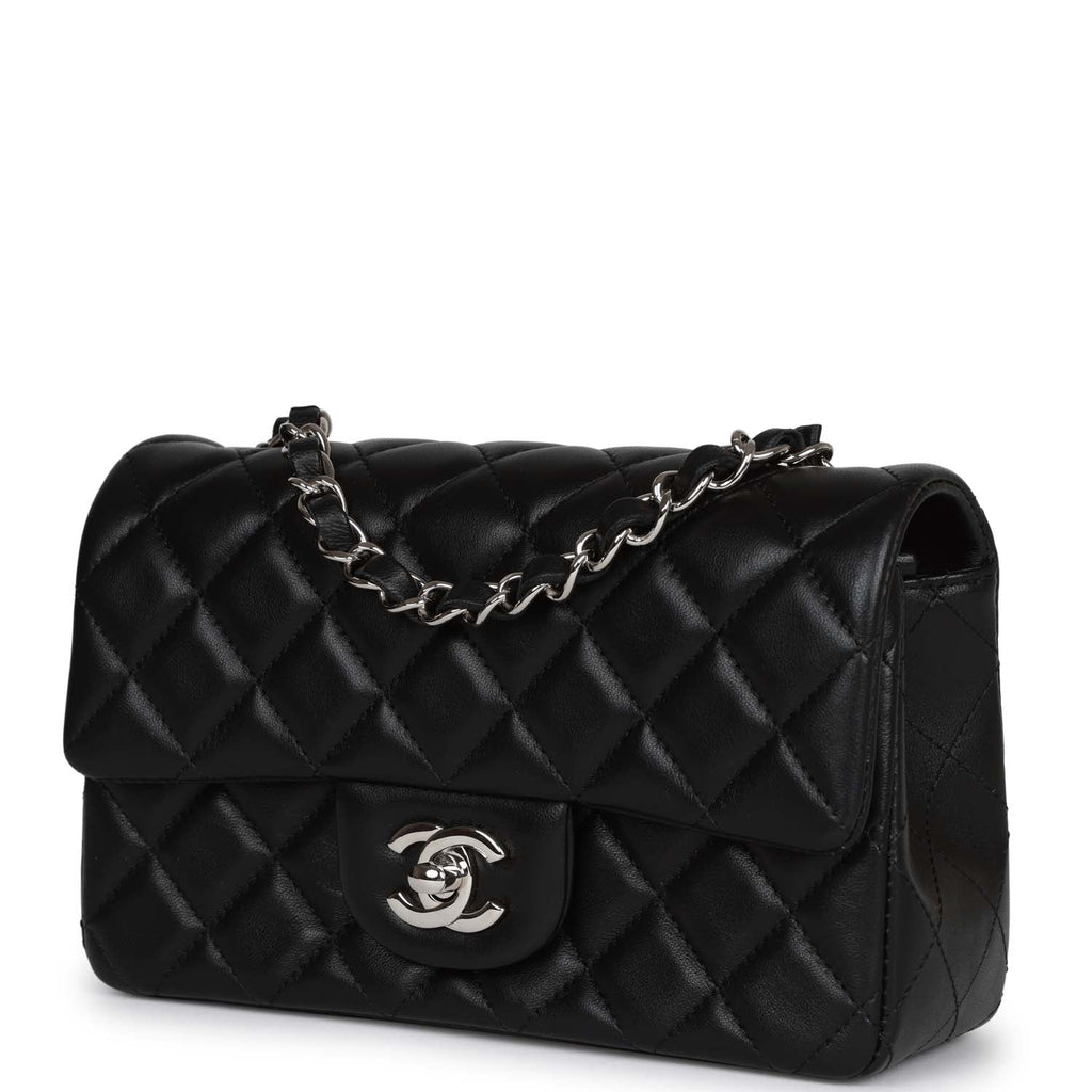 Chanel Mini Rectangular Flap Bag Black Lambskin Silver Hardware