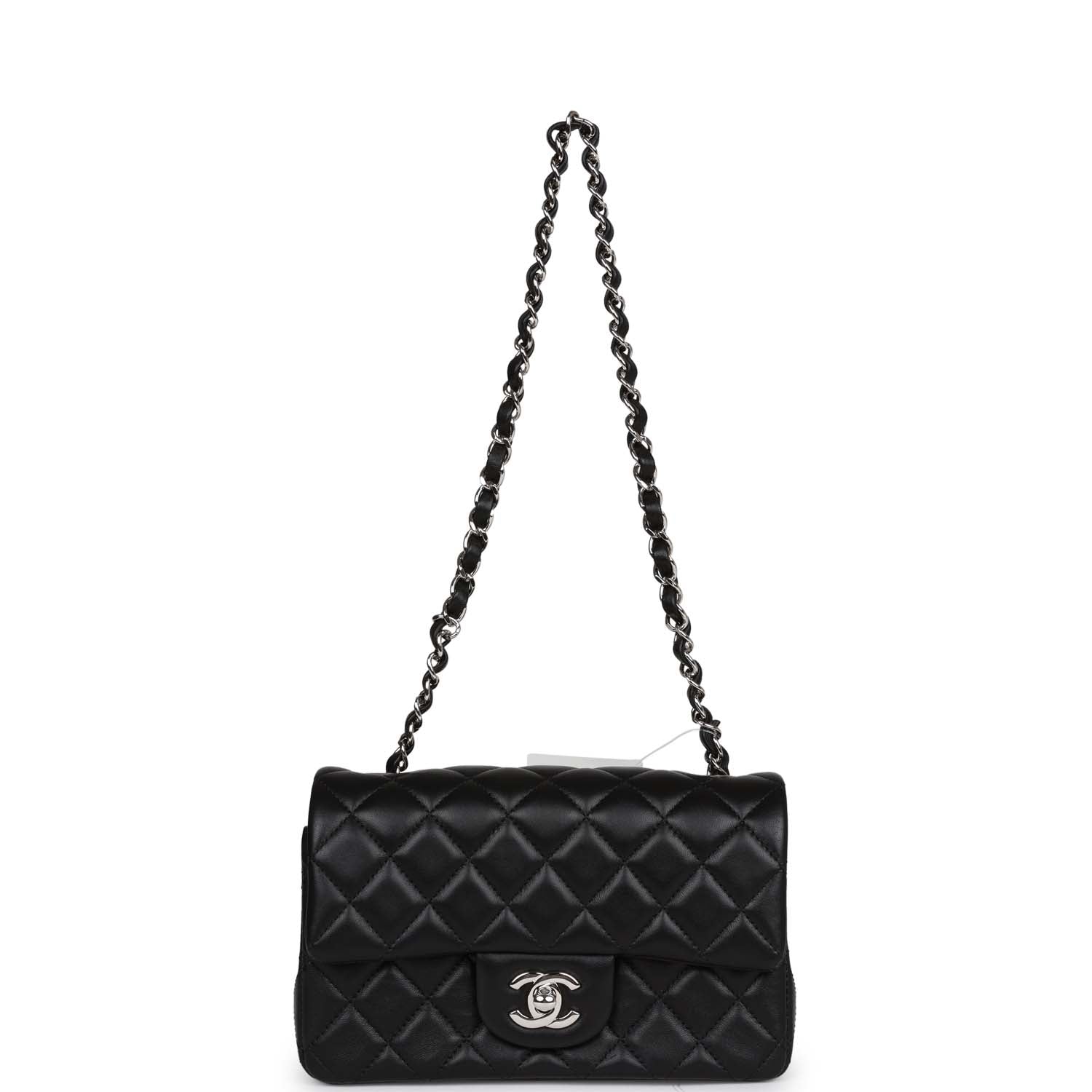 Chanel Mini Rectangular Flap Bag Black Lambskin Silver Hardware