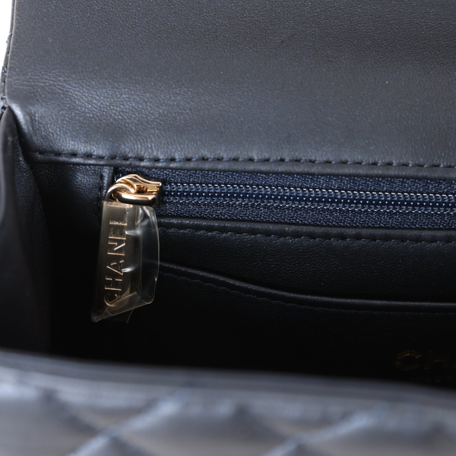 Chanel Mini Rectangular Flap Bag with Top Handle Dark Blue Lambskin Light Gold Hardware
