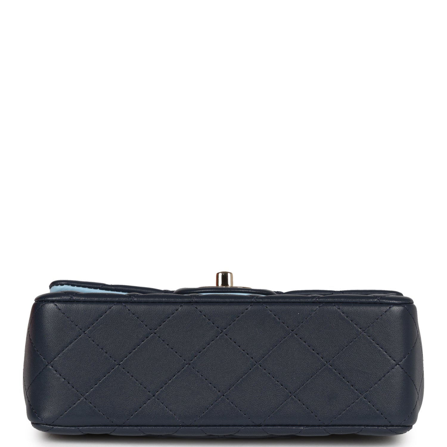 Chanel Mini Rectangular Flap Bag with Top Handle Dark Blue Lambskin Light Gold Hardware
