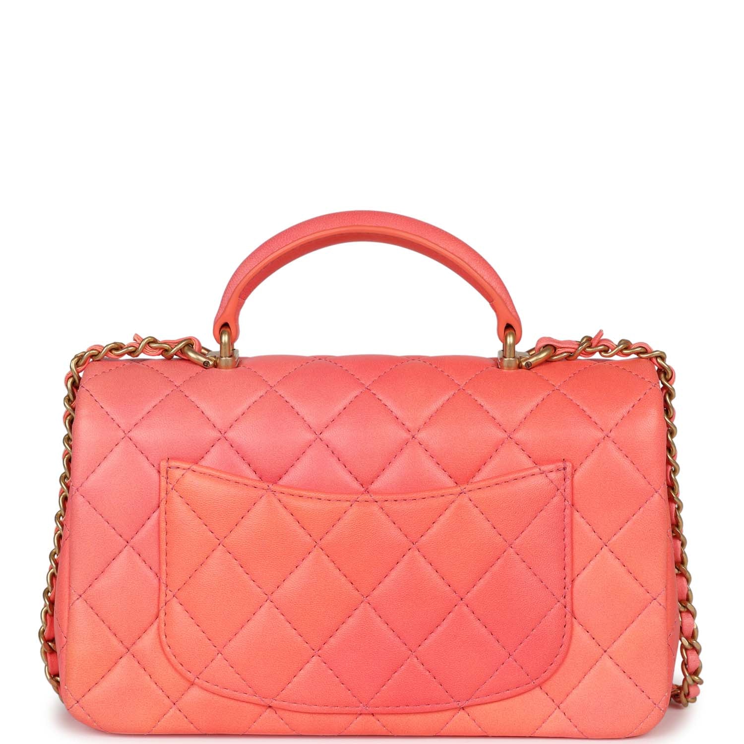 Chanel Mini Rectangular Top Handle Coral Ombre Lambskin Aged Gold Hardware