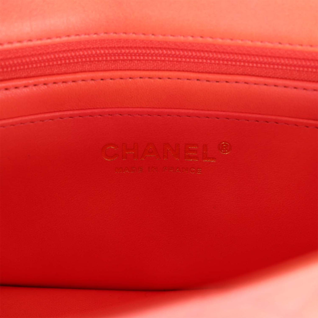 Chanel Mini Rectangular Top Handle Coral Ombre Lambskin Aged Gold Hardware
