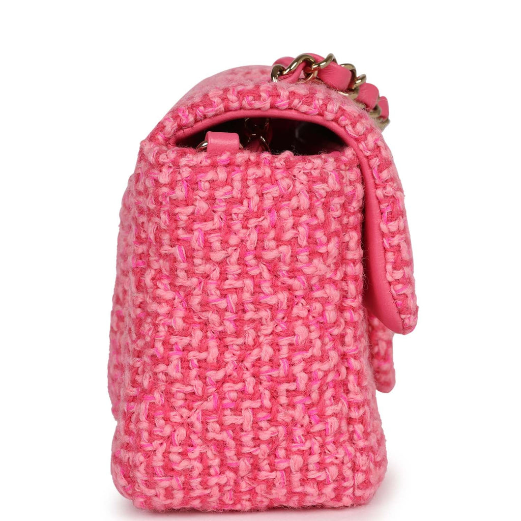 Chanel Mini Classic Rectangular Flap Bag Pink Tweed Gold Hardware