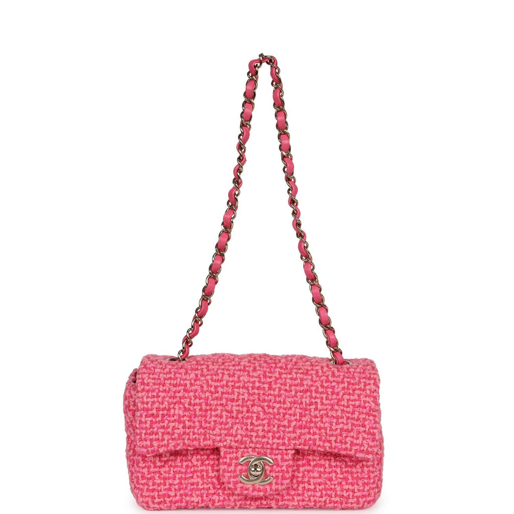 Chanel Mini Classic Rectangular Flap Bag Pink Tweed Gold Hardware