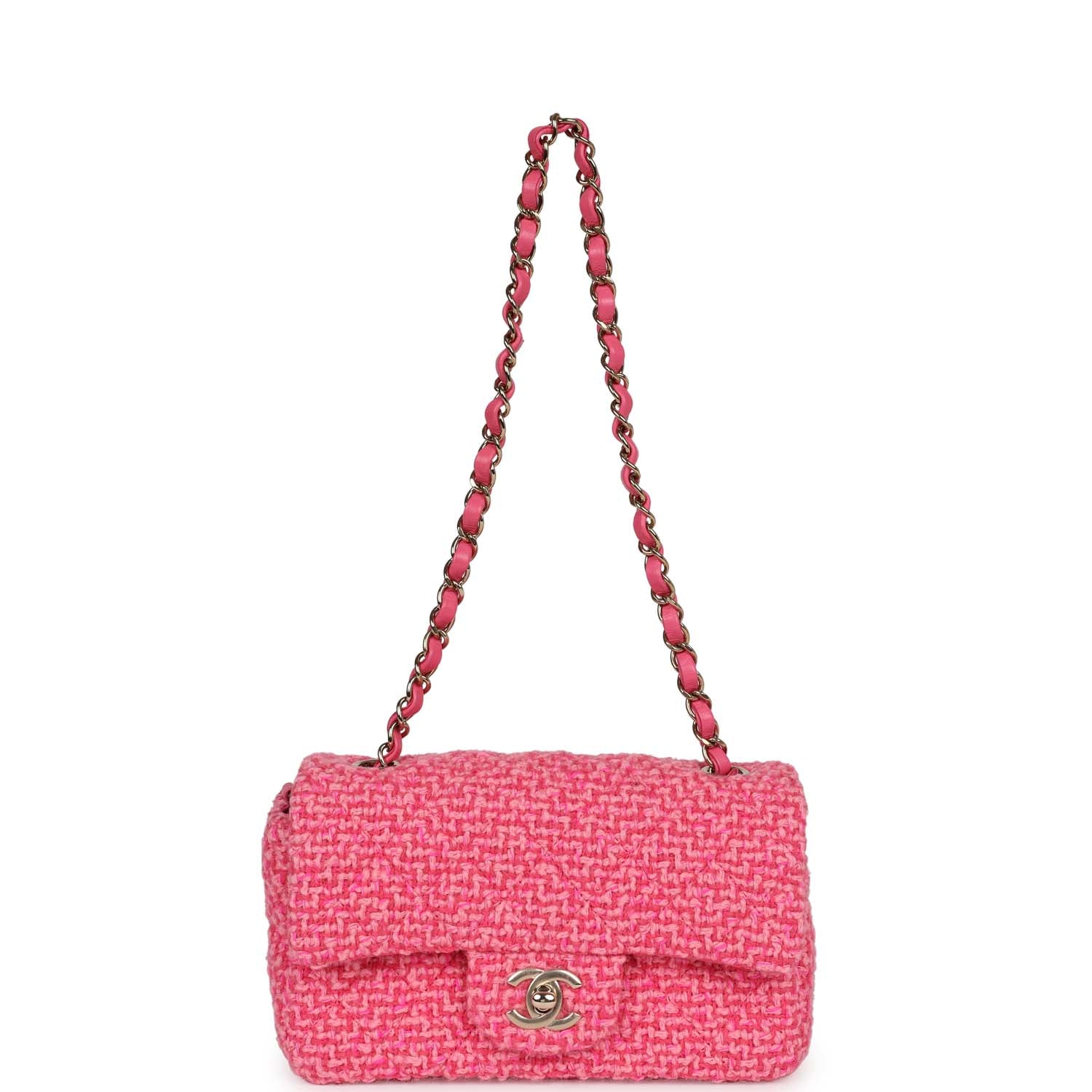 Chanel Mini Classic Rectangular Flap Bag Pink Tweed Gold Hardware