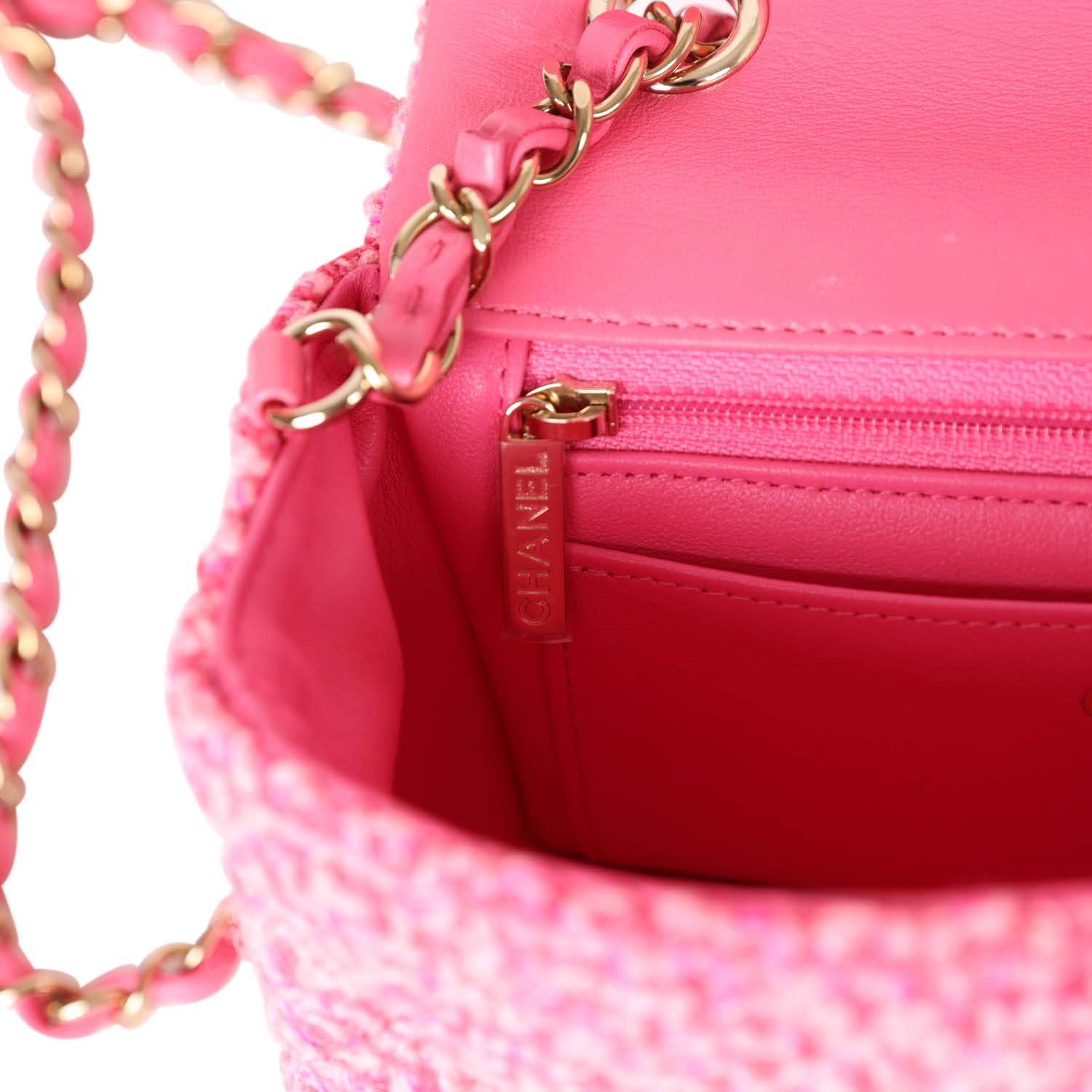 Chanel Mini Classic Rectangular Flap Bag Pink Tweed Gold Hardware