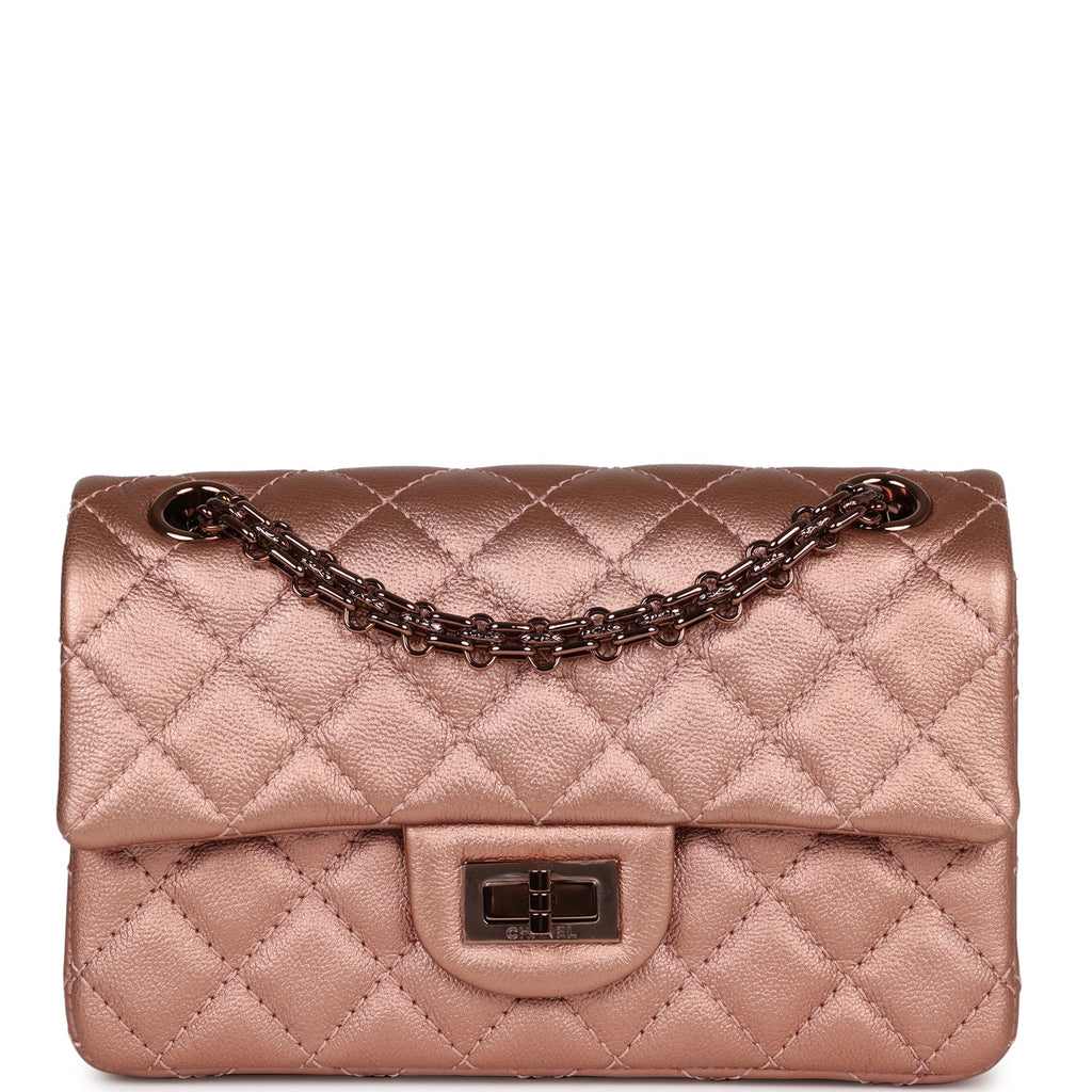 Pre-owned Chanel Mini Reissue 224 2.55 Flap Rose Gold Calfskin Rose Gold Hardware
