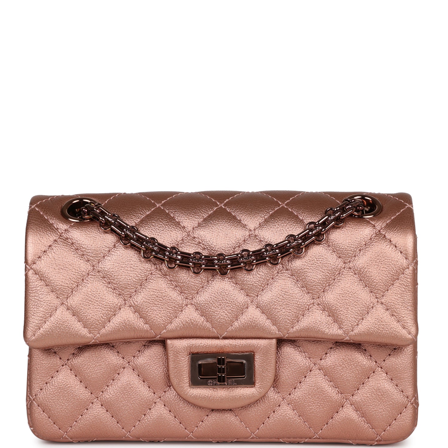 Pre-owned Chanel Mini Reissue 224 2.55 Flap Rose Gold Calfskin Rose Gold Hardware