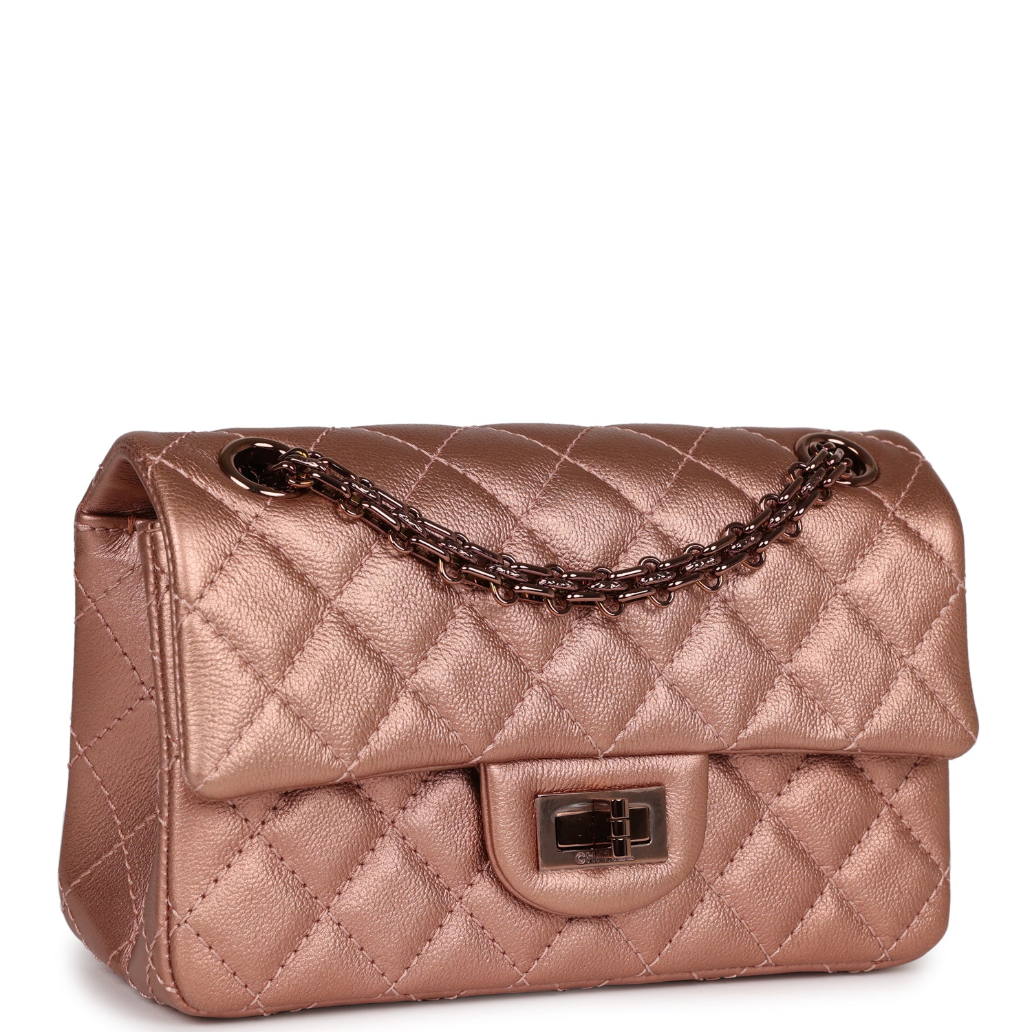 Pre-owned Chanel Mini Reissue 224 2.55 Flap Rose Gold Calfskin Rose Gold Hardware