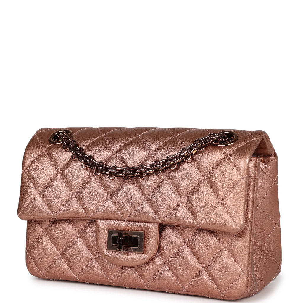 Pre-owned Chanel Mini Reissue 224 2.55 Flap Rose Gold Calfskin Rose Gold Hardware