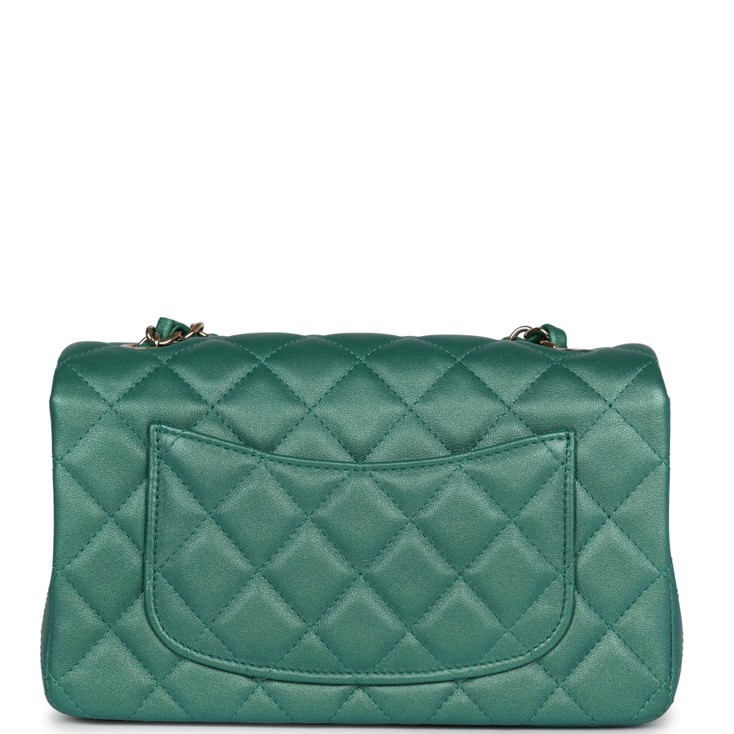 Chanel Mini Classic Rectangular Flap Iridescent Green Lambskin Light Gold Hardware