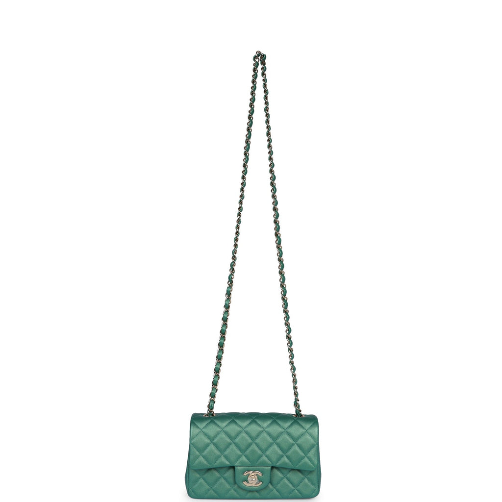 Chanel Mini Classic Rectangular Flap Iridescent Green Lambskin Light Gold Hardware