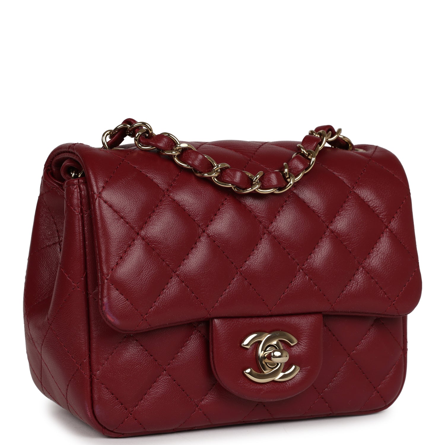Pre-owned Chanel Mini Classic Square Flap Burgundy Lambskin Gold Hardware