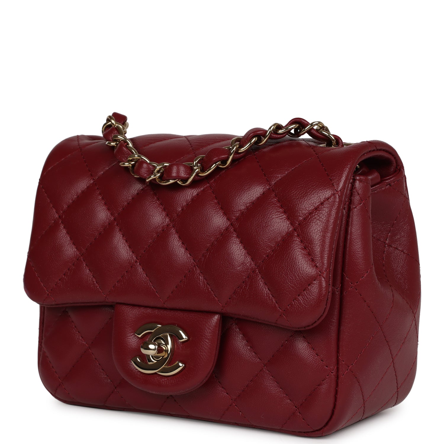 Pre-owned Chanel Mini Classic Square Flap Burgundy Lambskin Gold Hardware