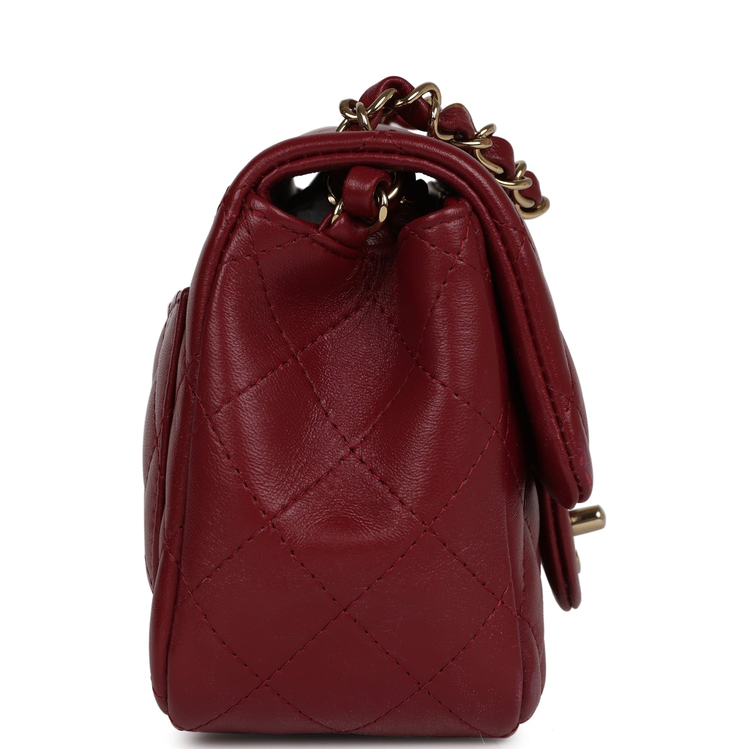 Pre-owned Chanel Mini Classic Square Flap Burgundy Lambskin Gold Hardware