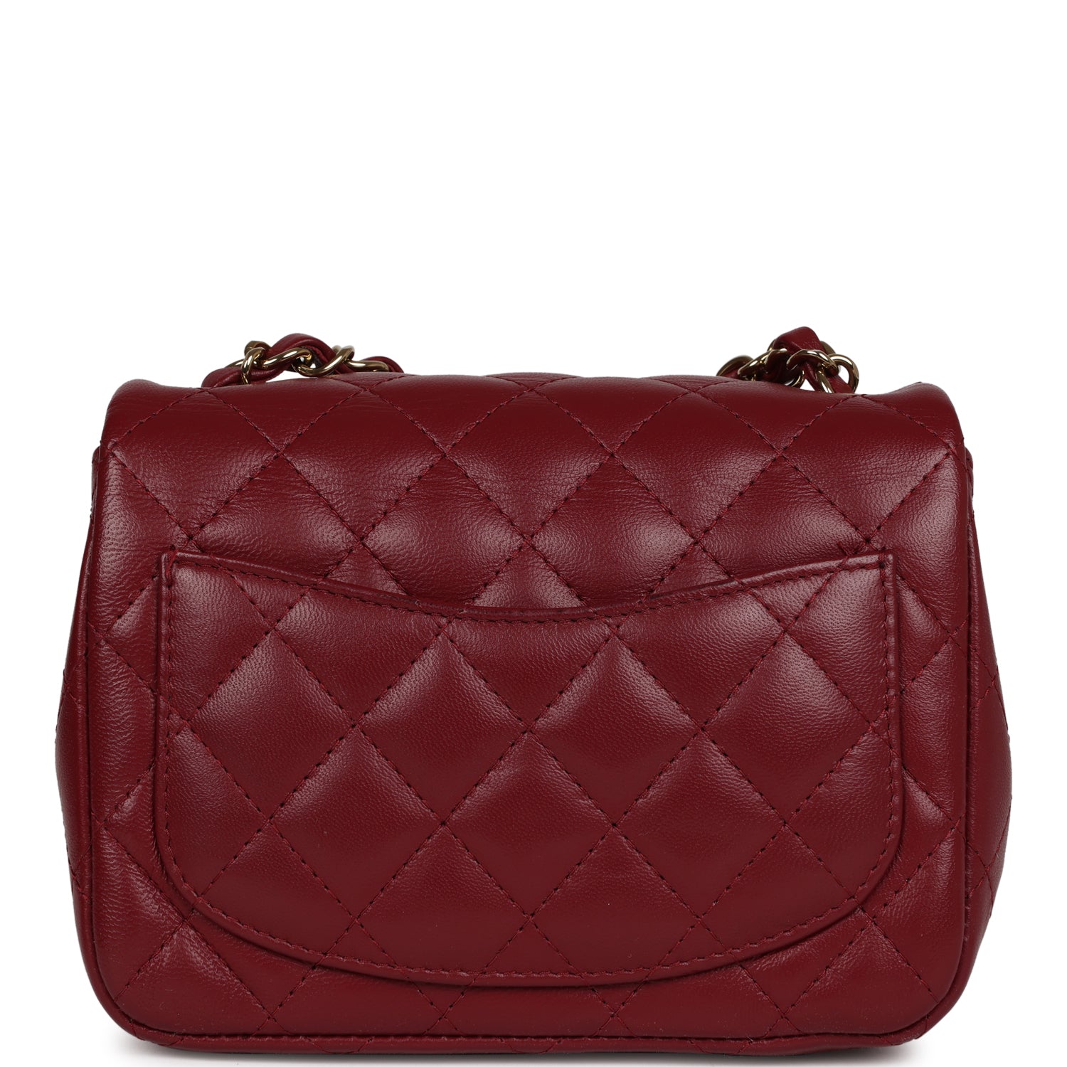 Pre-owned Chanel Mini Classic Square Flap Burgundy Lambskin Gold Hardware