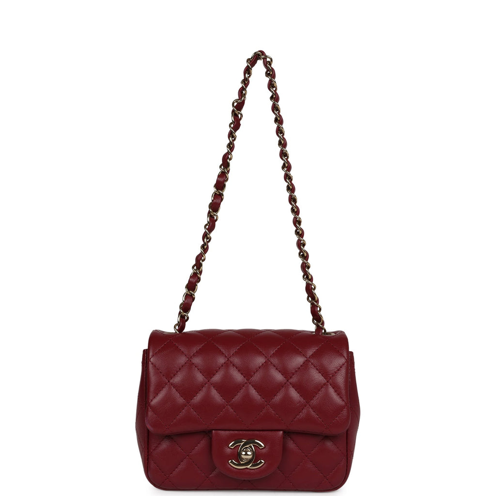 Pre-owned Chanel Mini Classic Square Flap Burgundy Lambskin Gold Hardware