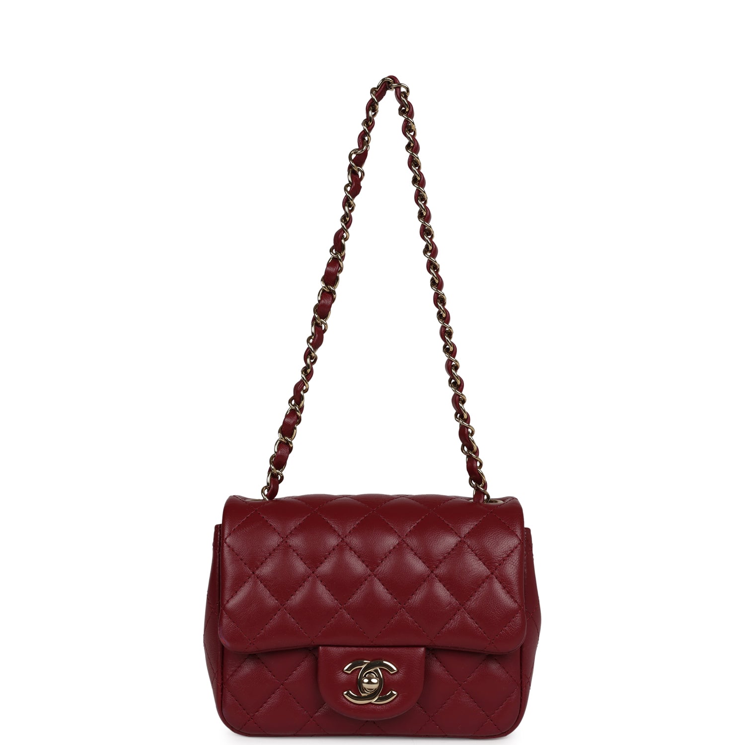 Pre-owned Chanel Mini Classic Square Flap Burgundy Lambskin Gold Hardware