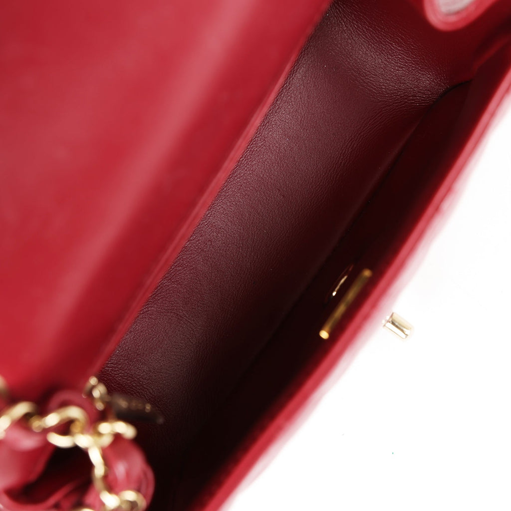 Pre-owned Chanel Mini Classic Square Flap Burgundy Lambskin Gold Hardware