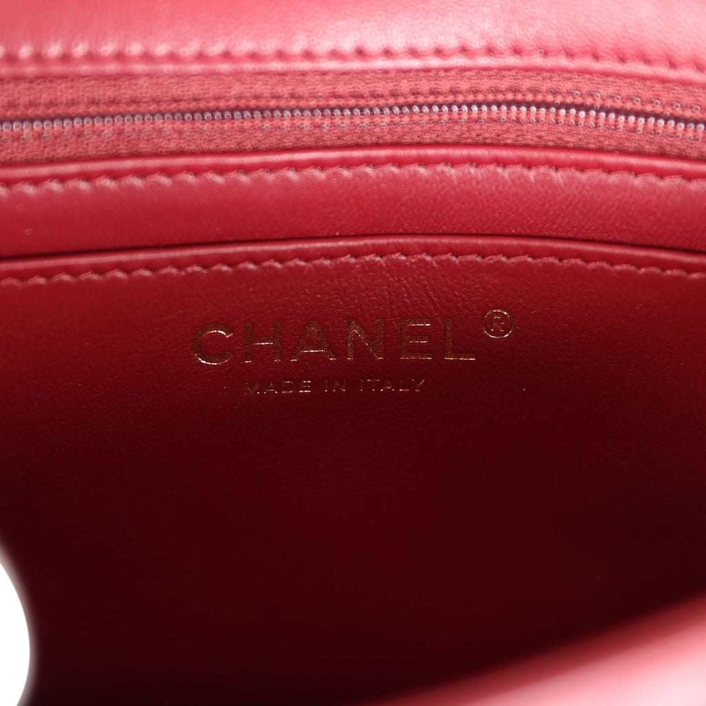 Pre-owned Chanel Mini Classic Square Flap Burgundy Lambskin Gold Hardware