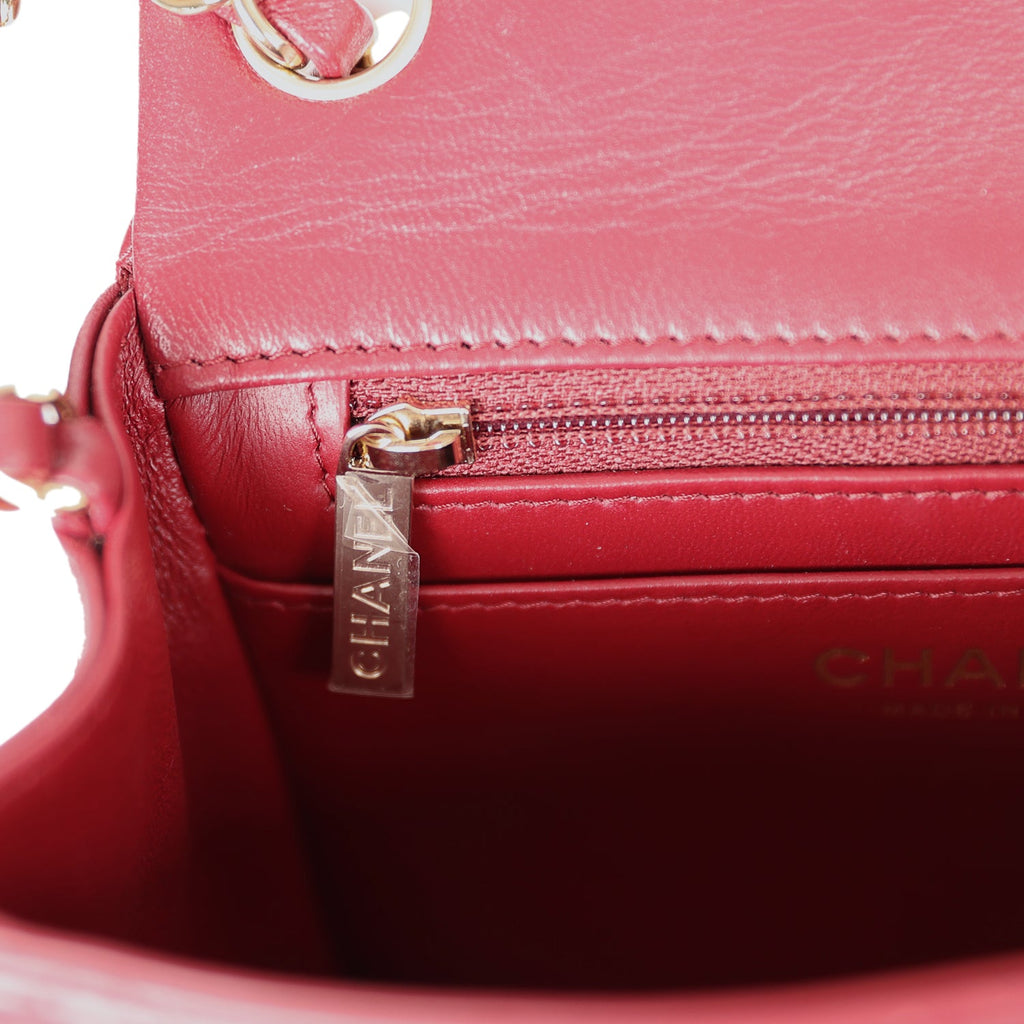 Pre-owned Chanel Mini Classic Square Flap Burgundy Lambskin Gold Hardware
