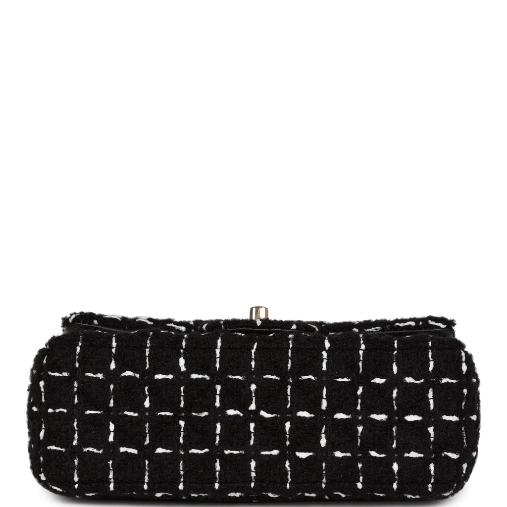 Chanel Mini Classic Rectangular Flap Black and White Tweed Gold Hardware