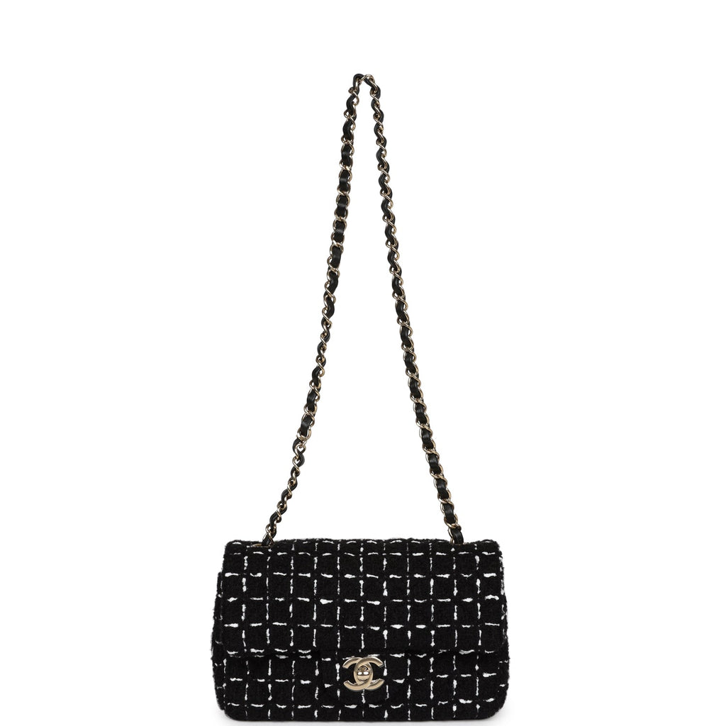 Chanel Mini Classic Rectangular Flap Black and White Tweed Gold Hardware