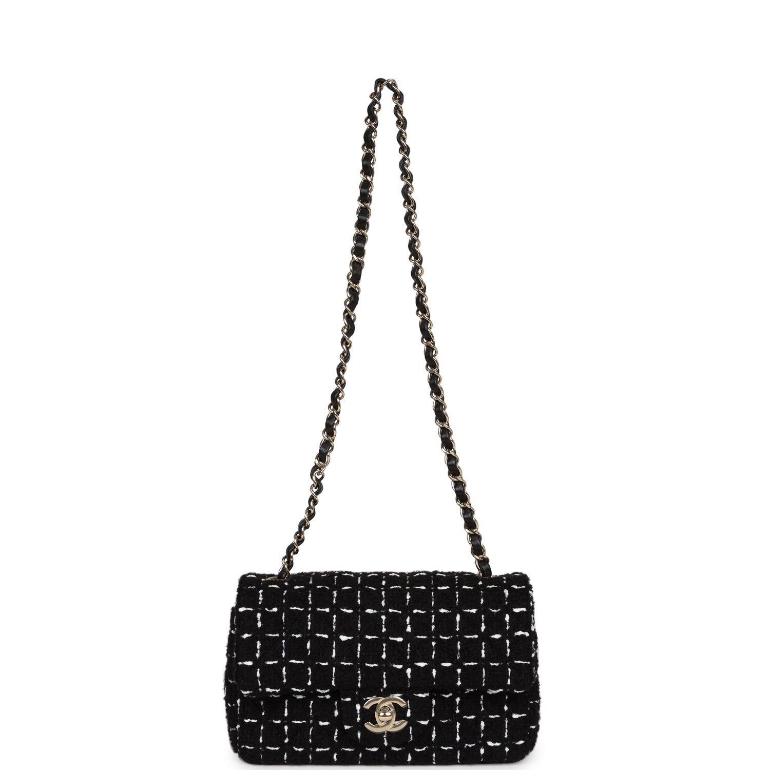 Chanel Mini Classic Rectangular Flap Black and White Tweed Gold Hardware