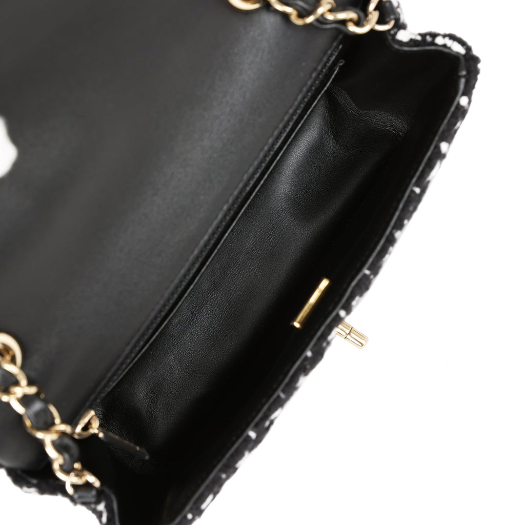 Chanel Mini Classic Rectangular Flap Black and White Tweed Gold Hardware
