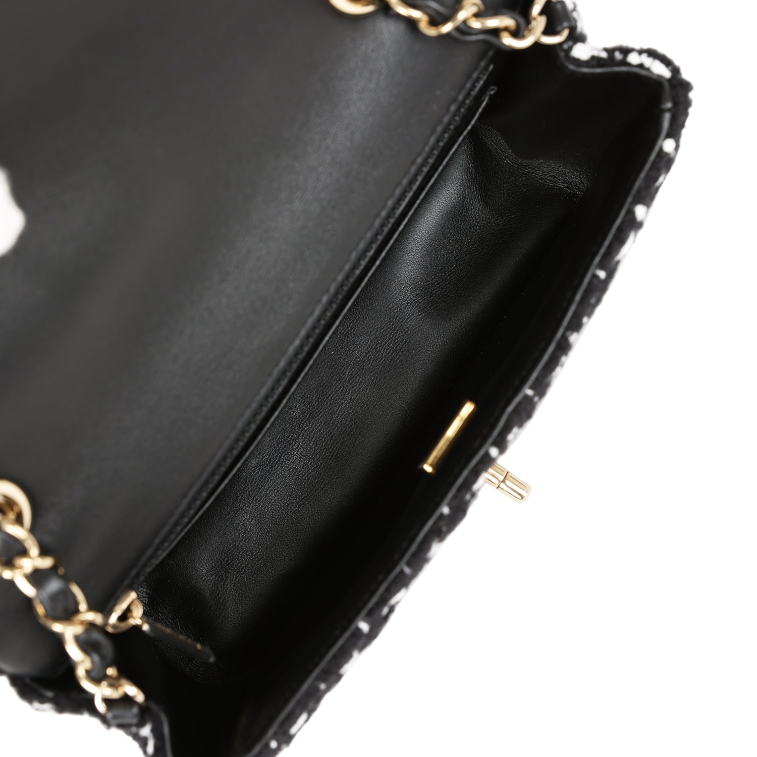 Chanel Mini Classic Rectangular Flap Black and White Tweed Gold Hardware