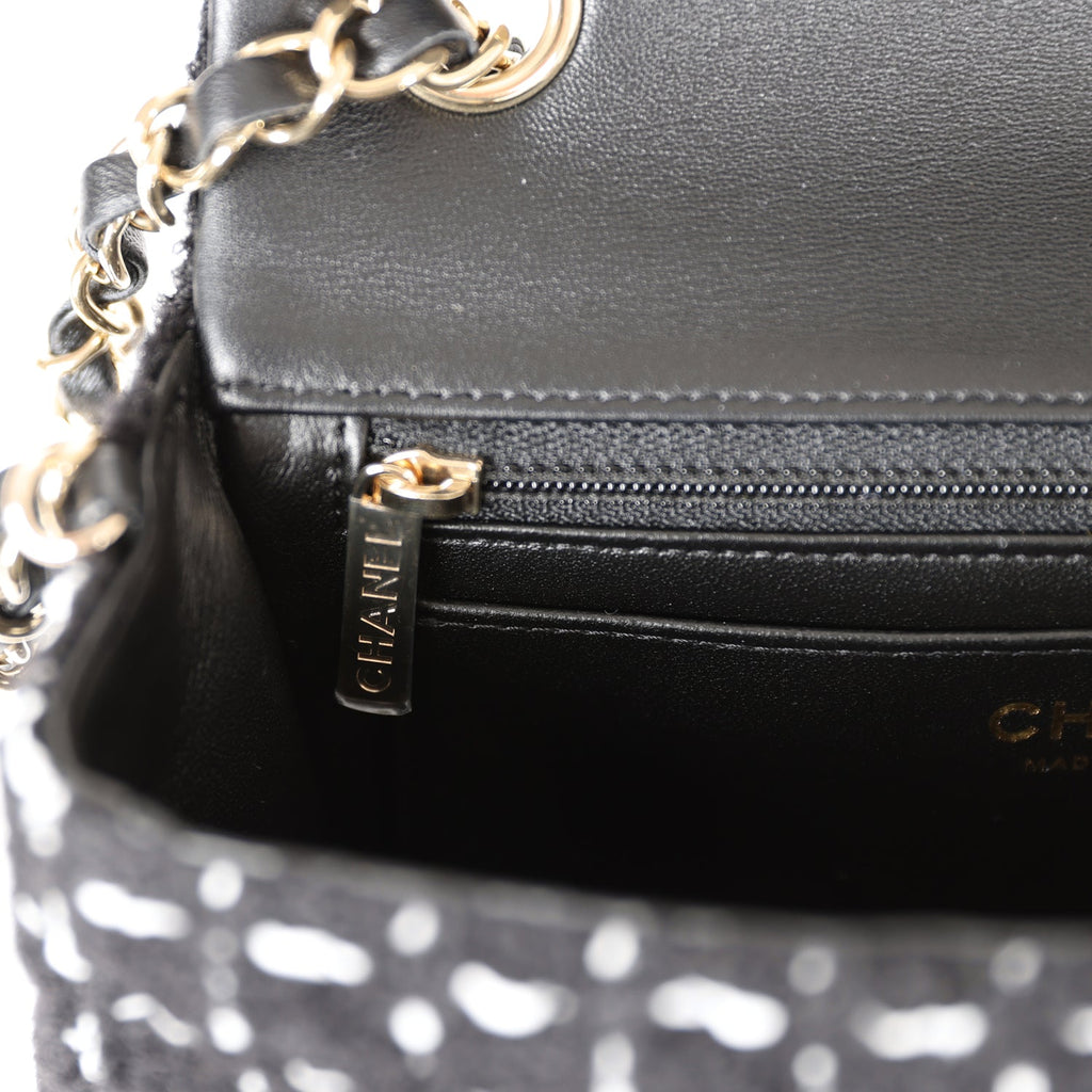 Chanel Mini Classic Rectangular Flap Black and White Tweed Gold Hardware