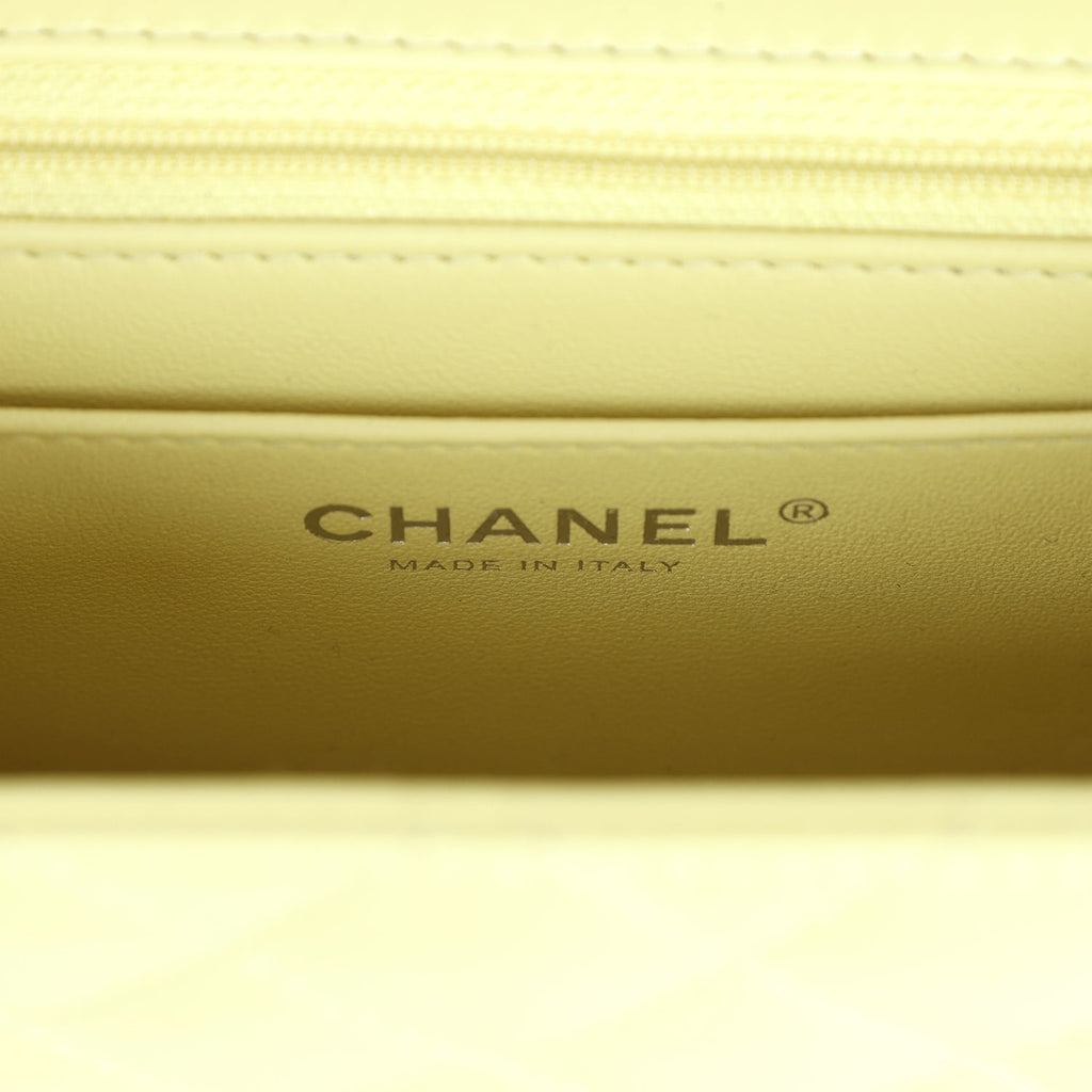 Chanel Mini Square Flap Bag Lime Lambskin Silver Hardware