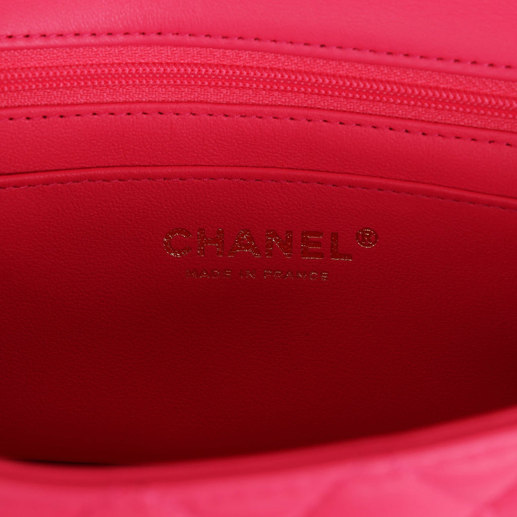 Chanel Mini Rectangular Flap with Top Handle Pink Lambskin Light Gold Hardware