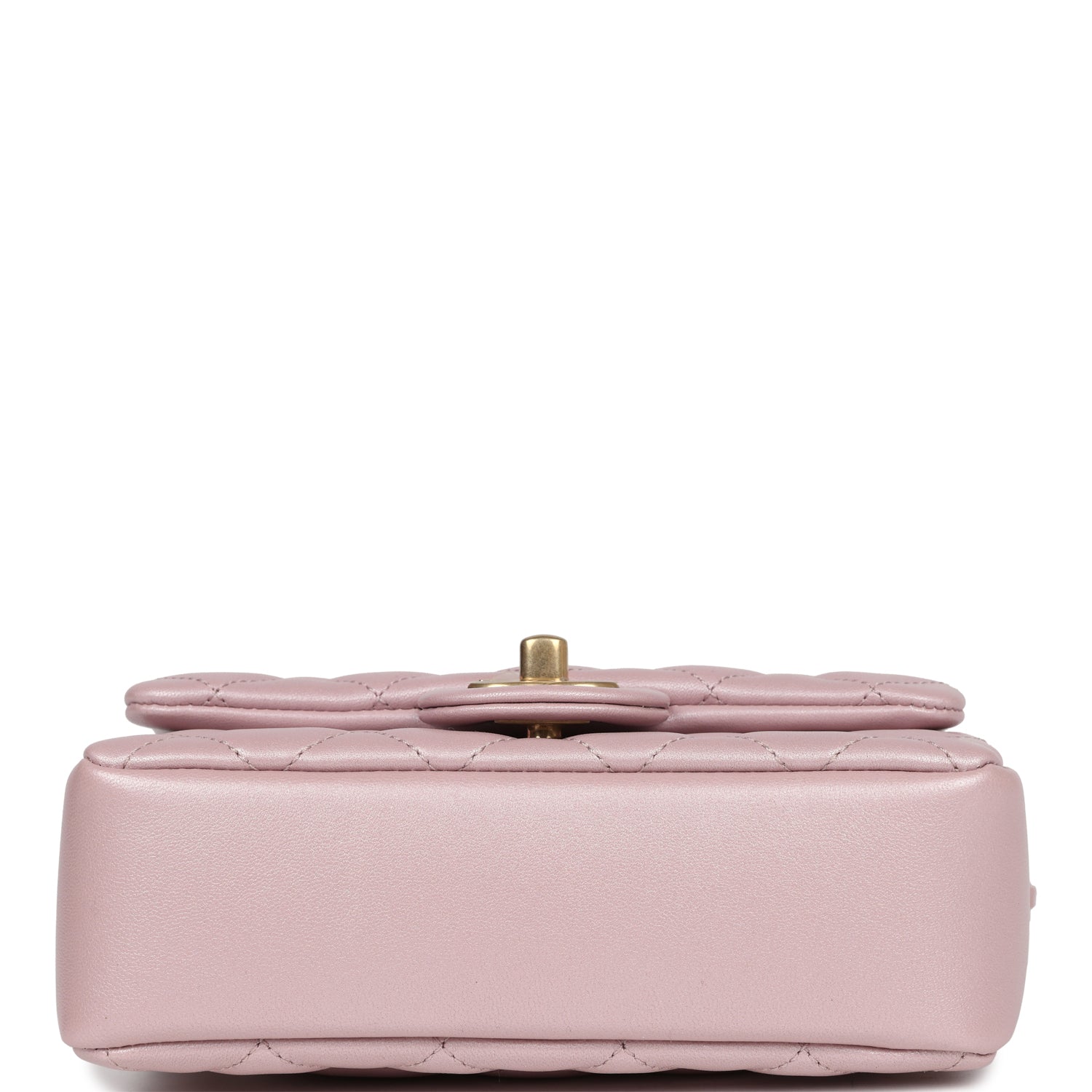 Chanel Mini Square Pearl Flap Bag Light Pink Iridescent Lambskin Brushed Gold Hardware