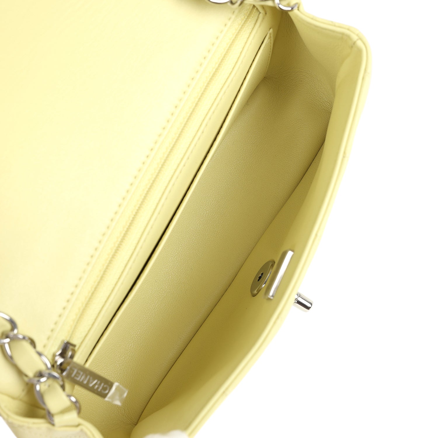 Chanel Mini Rectangular Flap Lime Lambskin Silver Hardware