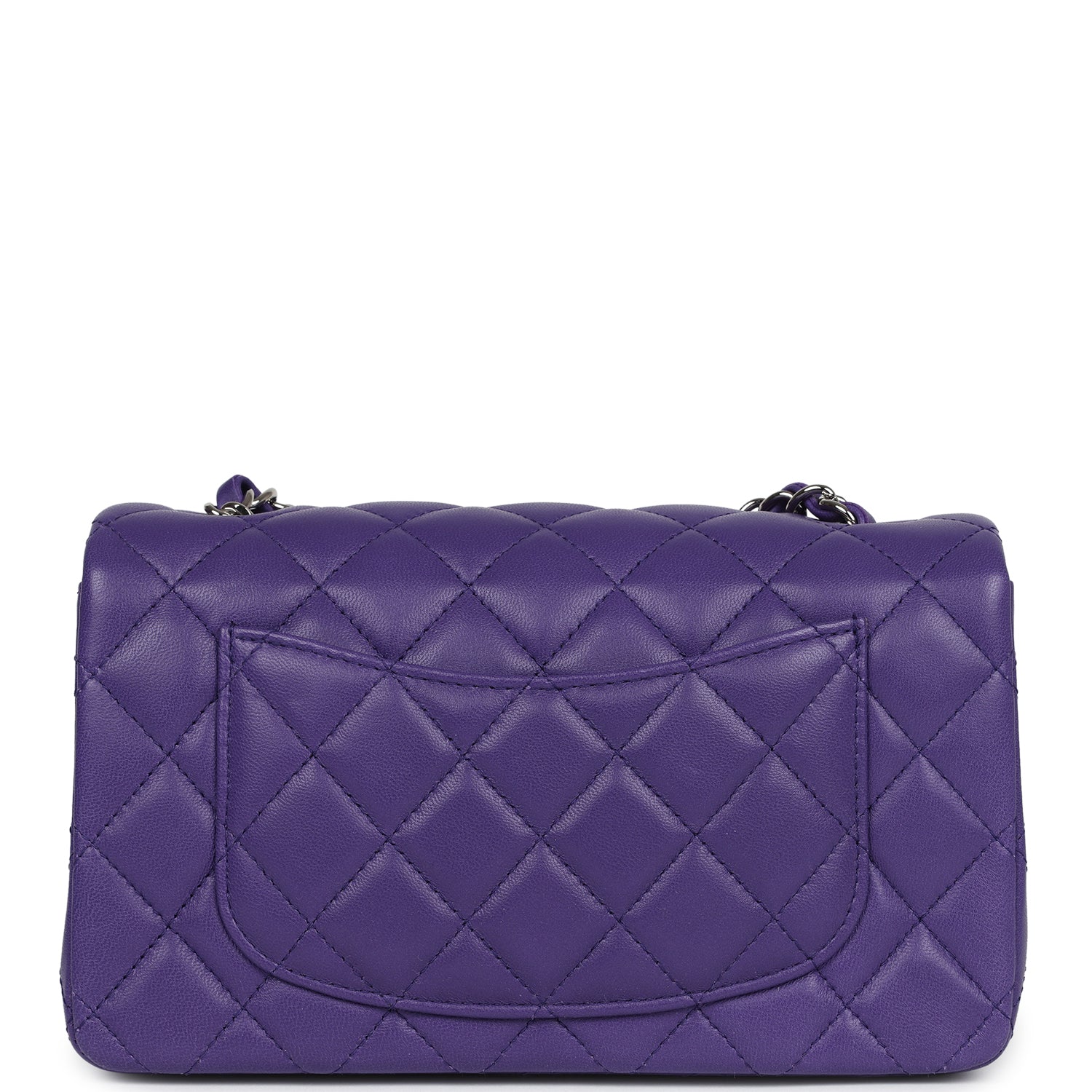Chanel Mini Rectangular Flap Dark Purple Lambskin Silver Hardware
