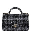 Chanel Mini Rectangular Top Handle Flap Black and White Sequin Tweed Light Gold Hardware