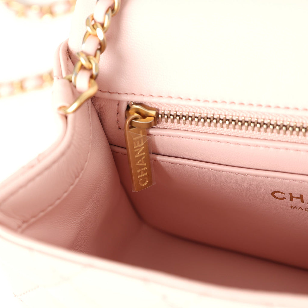 Chanel Mini Pearl Crush Square Flap Bag Light Pink Lambskin Aged Gold Hardware