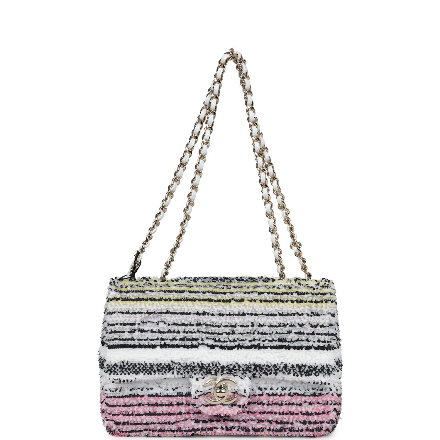Chanel Mini Rectangular Flap White Multicolor Sequin Light Gold Hardware