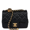 Chanel Mini Square Pearl Crush Flap Bag Black Lambskin Antique Gold Hardware